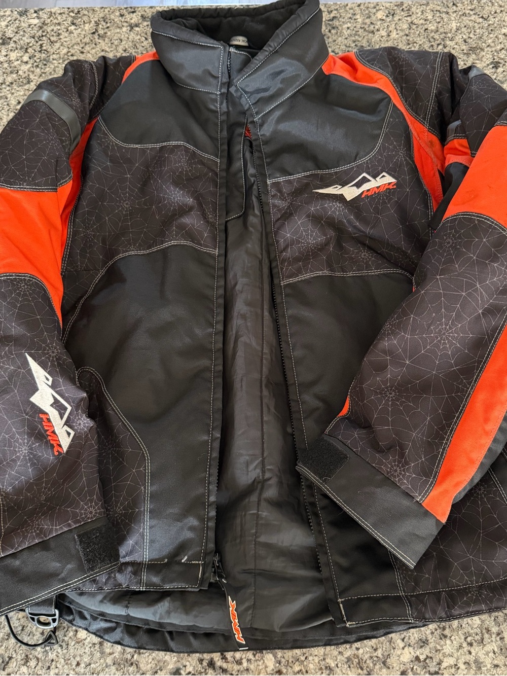 HMK Black and Orange snowmobile jacket size L